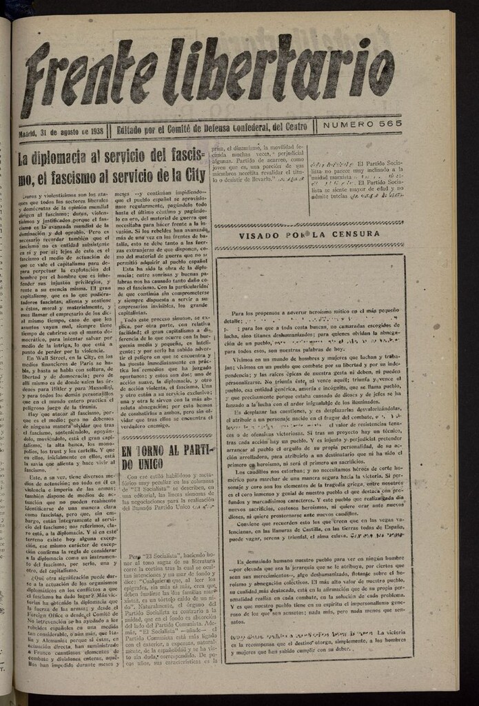 Miniatura de Frente Libertario: Órgano de las Milicias Confederales del 31 de agosto de 1938