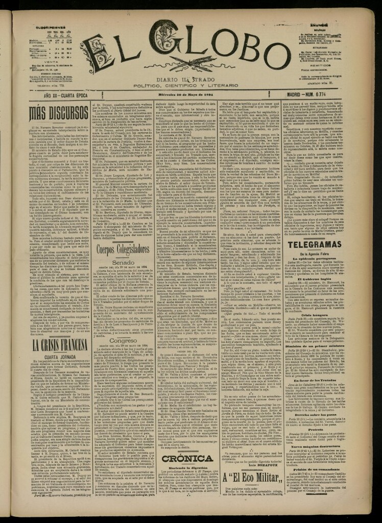 Miniatura de El Globo : diario ilustrado del 30 de mayo de 1894, nº 6774