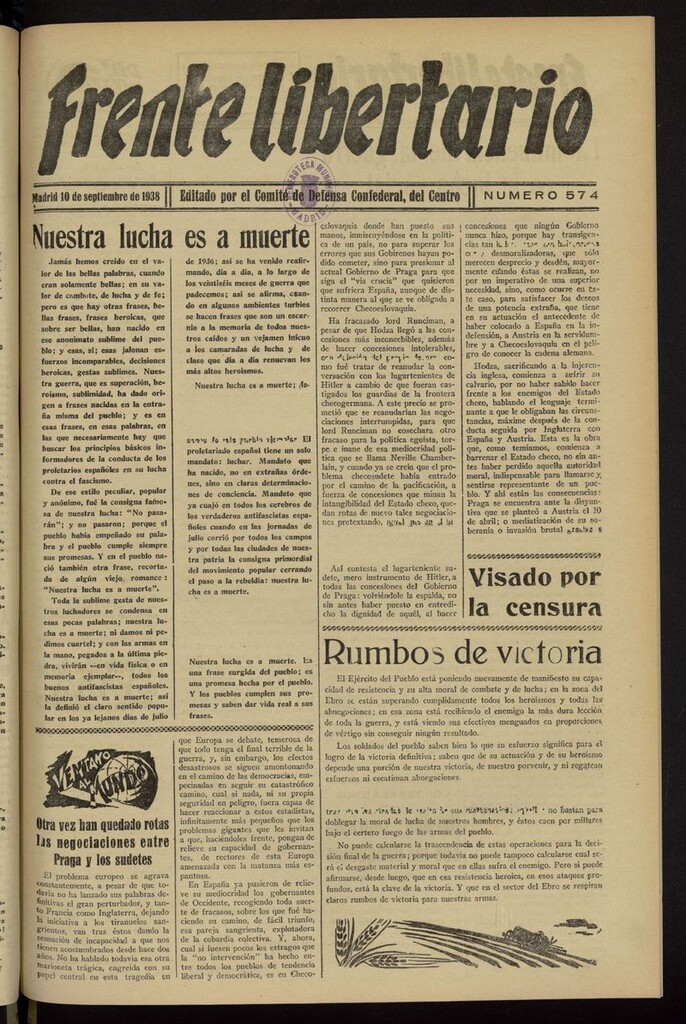 Miniatura de Frente Libertario: Órgano de las Milicias Confederales del 10 de septiembre de 1938