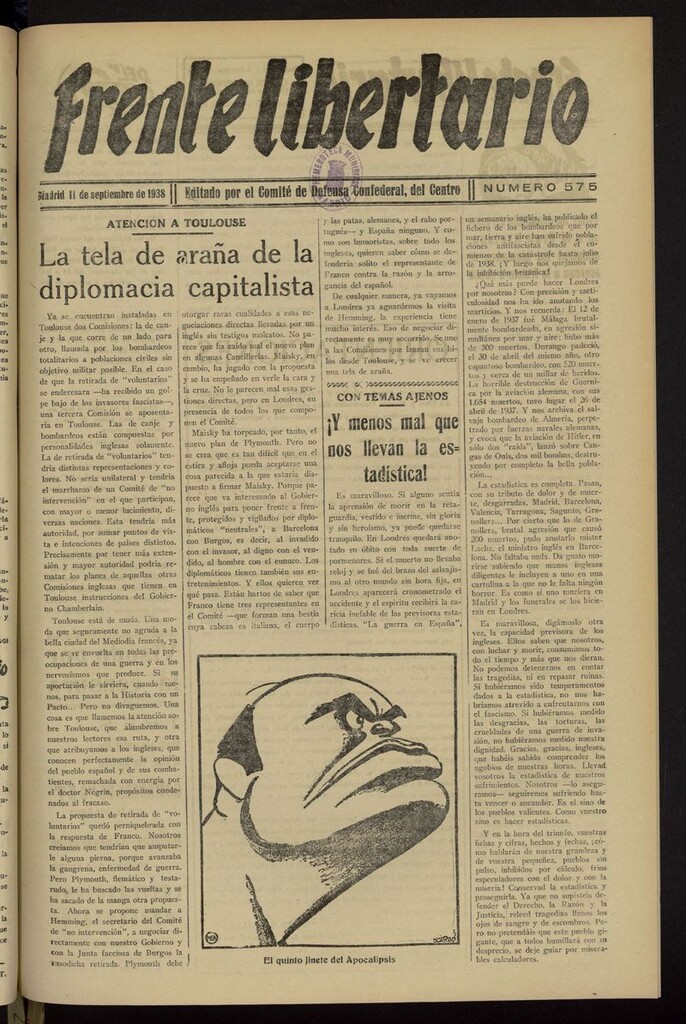 Miniatura de Frente Libertario: Órgano de las Milicias Confederales del 11 de septiembre de 1938