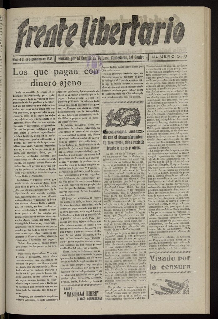 Miniatura de Frente Libertario: Órgano de las Milicias Confederales del 21 de septiembre de 1938