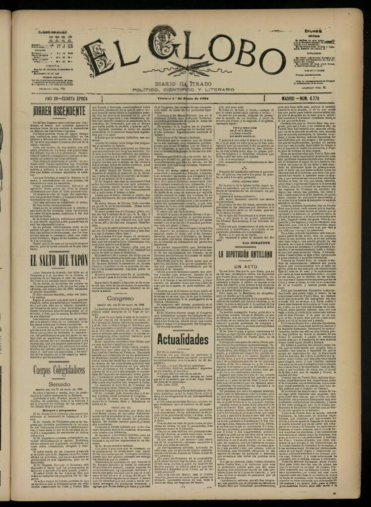 Miniatura de El Globo : diario ilustrado del 1 de junio de 1894, nº 6776