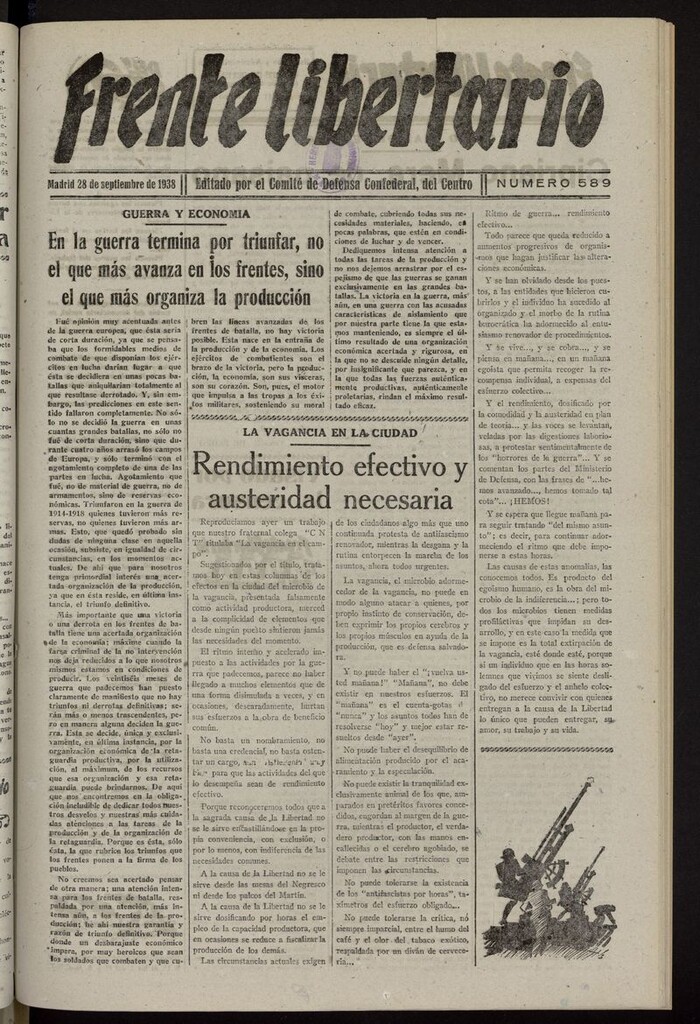 Miniatura de Frente Libertario: Órgano de las Milicias Confederales del 28 de septiembre de 1938