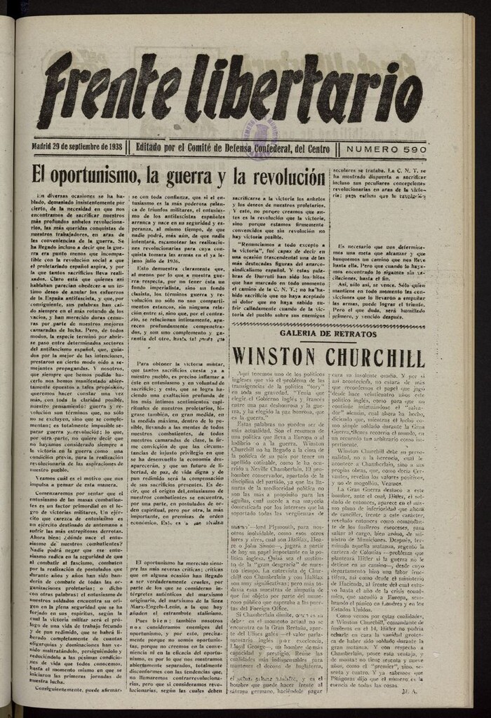 Miniatura de Frente Libertario: Órgano de las Milicias Confederales del 29 de septiembre de 1938