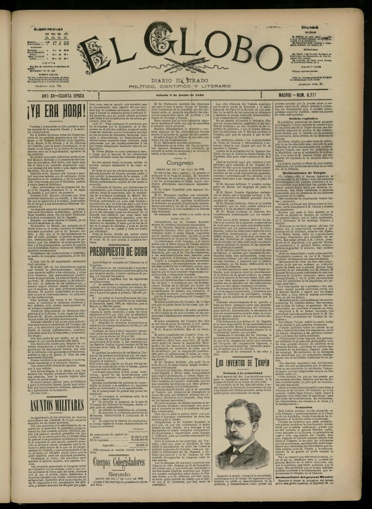 Miniatura de El Globo : diario ilustrado del 2 de junio de 1894, nº 6777