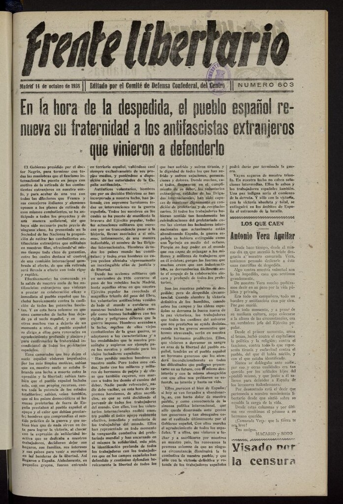 Miniatura de Frente Libertario: Órgano de las Milicias Confederales del 14 de octubre de 1938