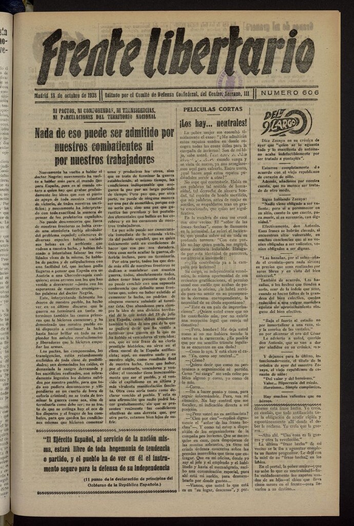 Miniatura de Frente Libertario: Órgano de las Milicias Confederales del 18 de octubre de 1938