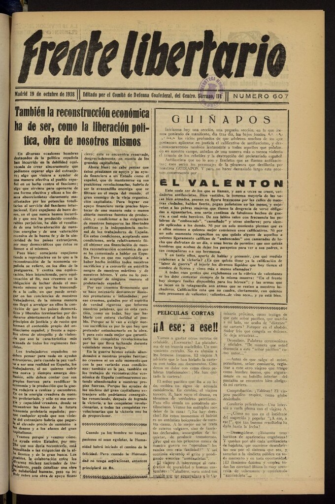 Miniatura de Frente Libertario: Órgano de las Milicias Confederales del 19 de octubre de 1938