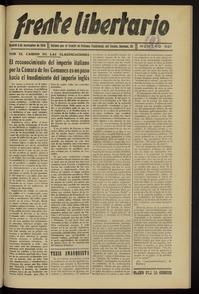 Miniatura de Frente Libertario: Órgano de las Milicias Confederales del 4 de noviembre de 1938
