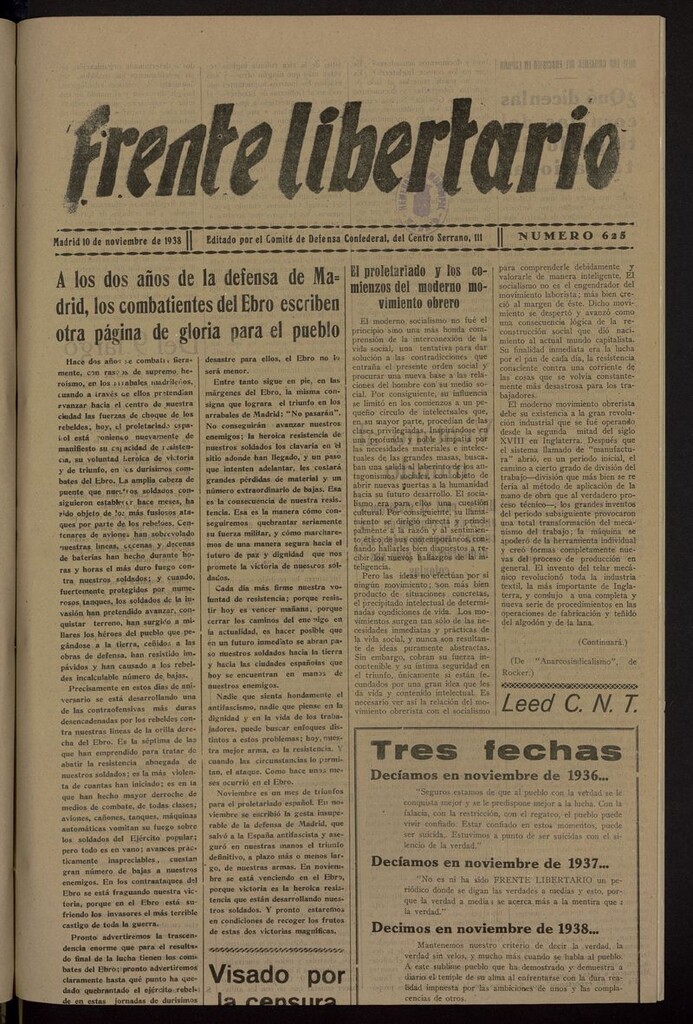 Miniatura de Frente Libertario: Órgano de las Milicias Confederales del 10 de noviembre de 1938
