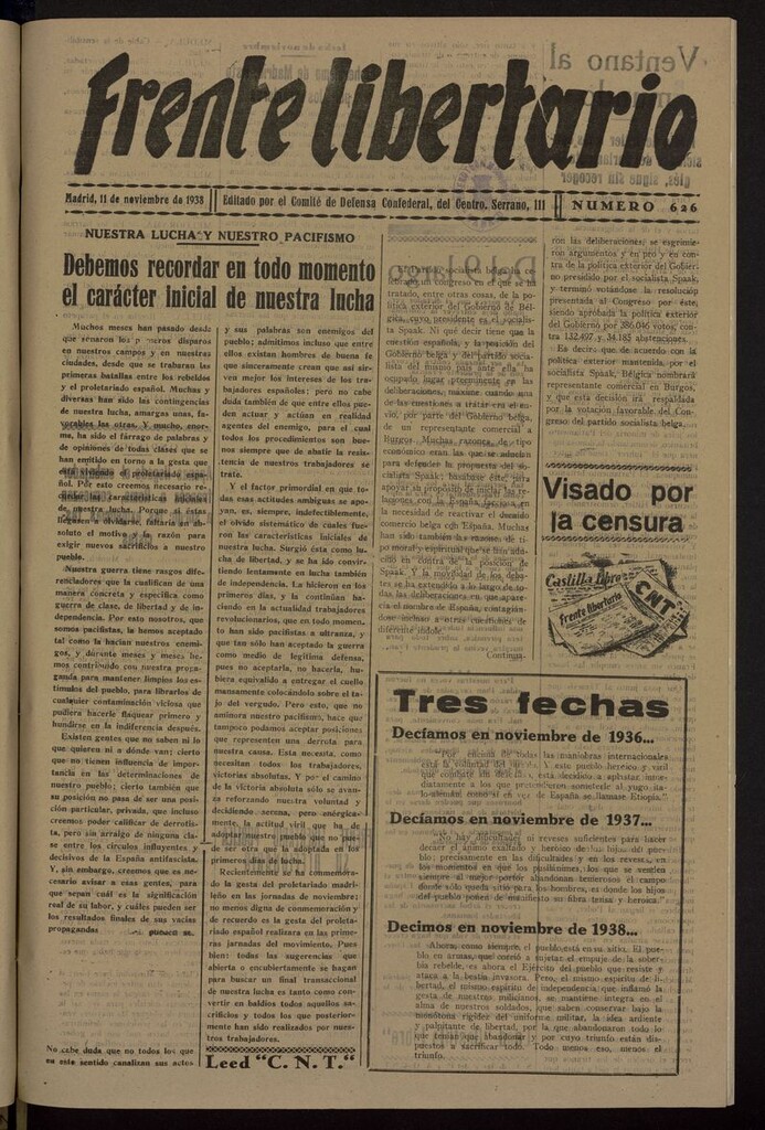 Miniatura de Frente Libertario: Órgano de las Milicias Confederales del 11 de noviembre de 1938