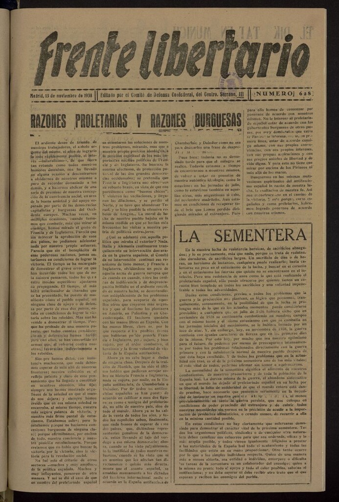 Miniatura de Frente Libertario: Órgano de las Milicias Confederales del 13 de noviembre de 1938
