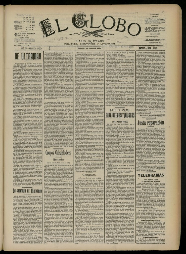 Miniatura de El Globo : diario ilustrado del 5 de junio de 1894, nº 6780
