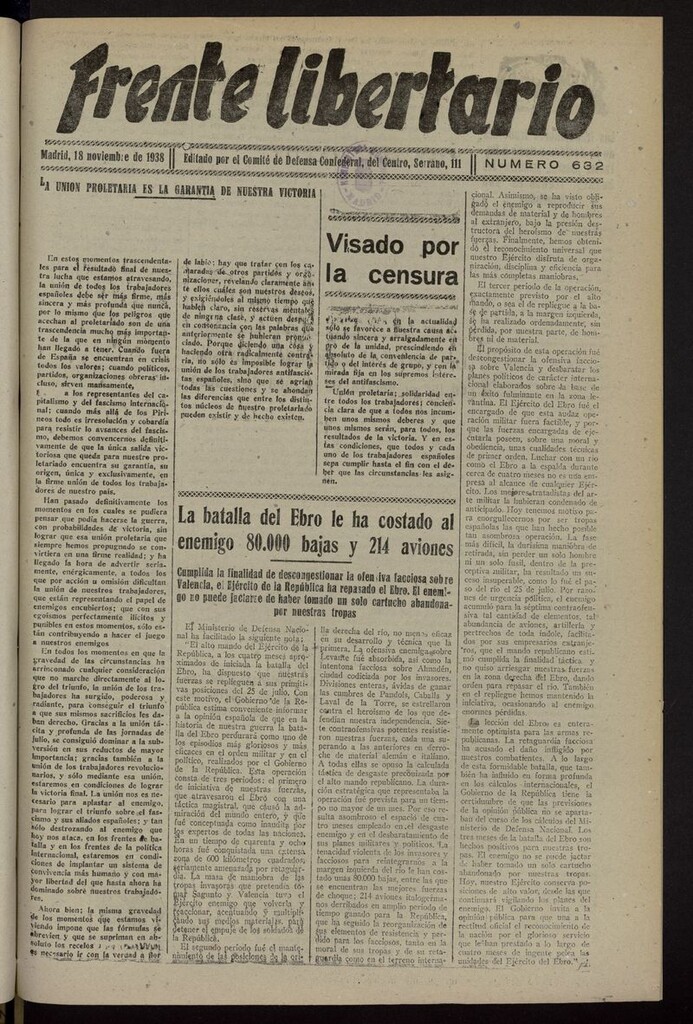 Miniatura de Frente Libertario: Órgano de las Milicias Confederales del 18 de noviembre de1938