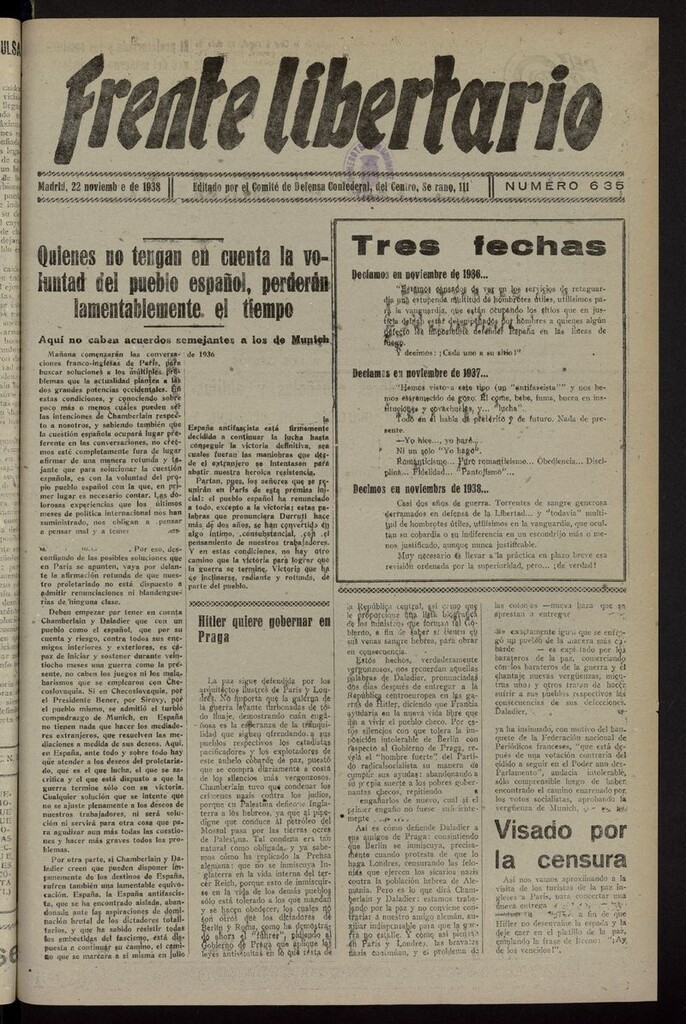 Miniatura de Frente Libertario: Órgano de las Milicias Confederales del 22 de noviembre de 1938