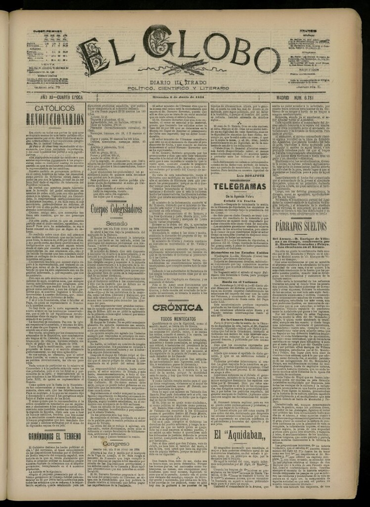 Miniatura de El Globo : diario ilustrado del 6 de junio de 1894, nº 6781