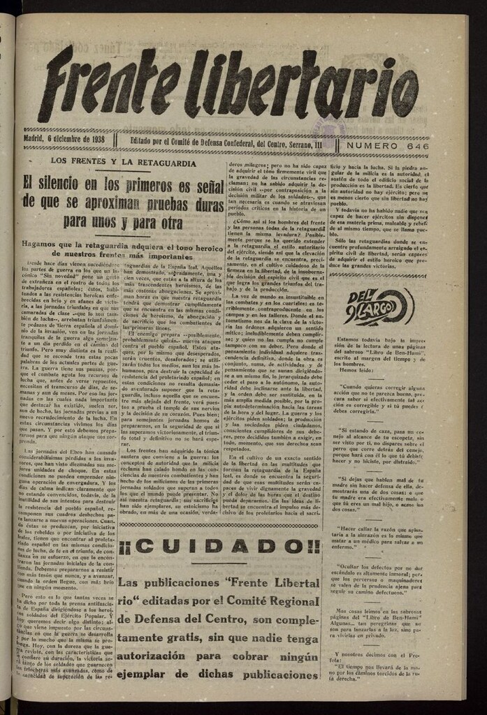 Miniatura de Frente Libertario: Órgano de las Milicias Confederales del 6 de diciembre de 1938