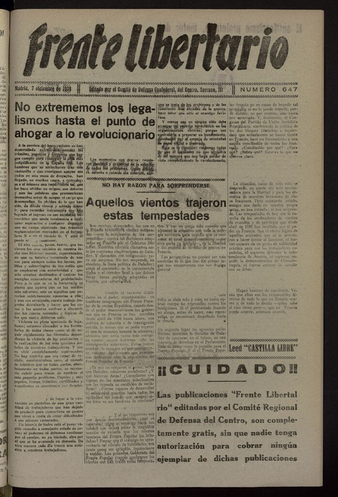 Miniatura de Frente Libertario: Órgano de las Milicias Confederales del 7 de diciembre de 1938