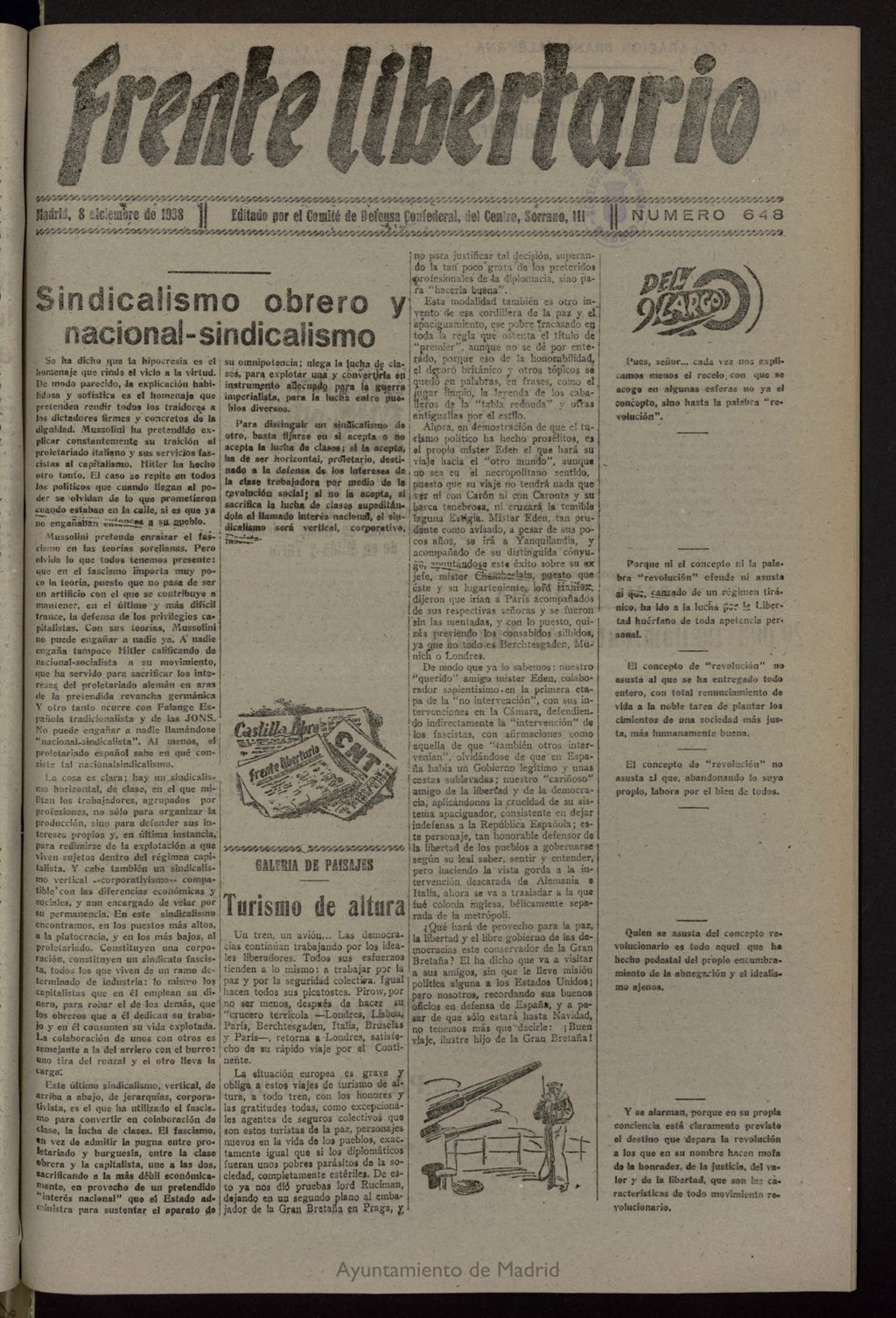 Miniatura de Frente Libertario: Órgano de las Milicias Confederales del 8 de diciembre de 1938