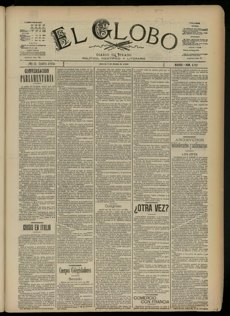 Miniatura de El Globo : diario ilustrado del 7 de junio de 1894, nº 6782