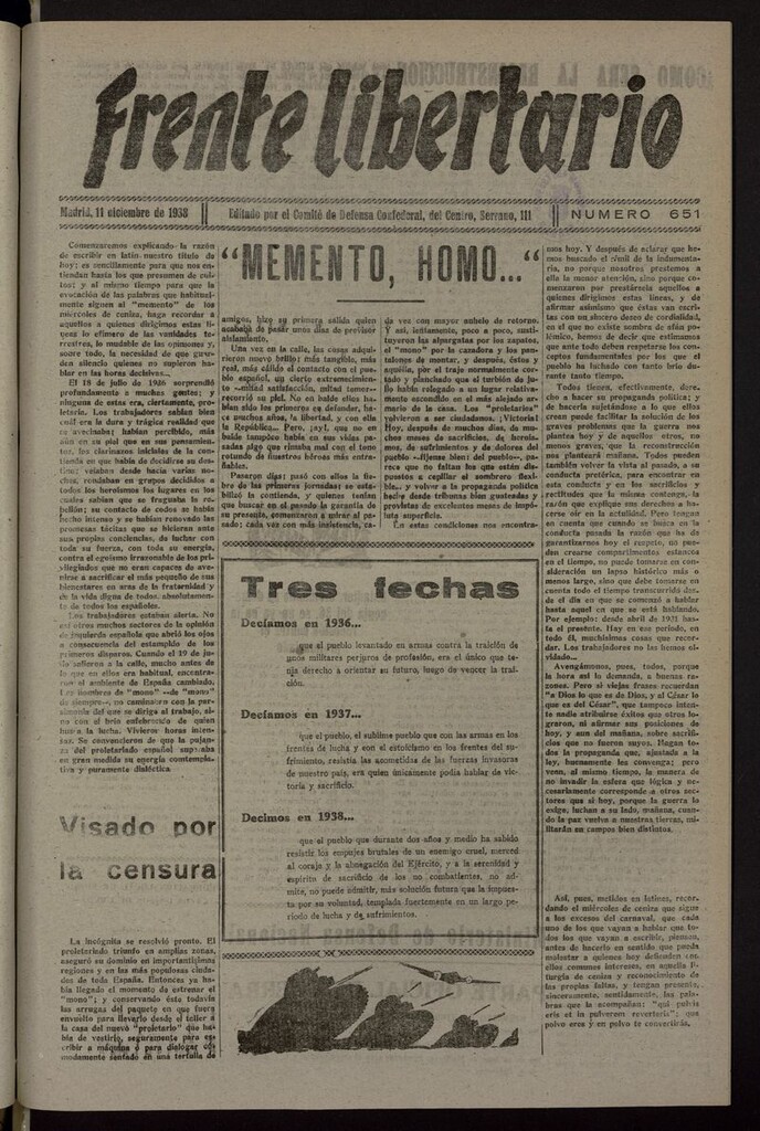 Miniatura de Frente Libertario: Órgano de las Milicias Confederales del 11 de diciembre de 1938