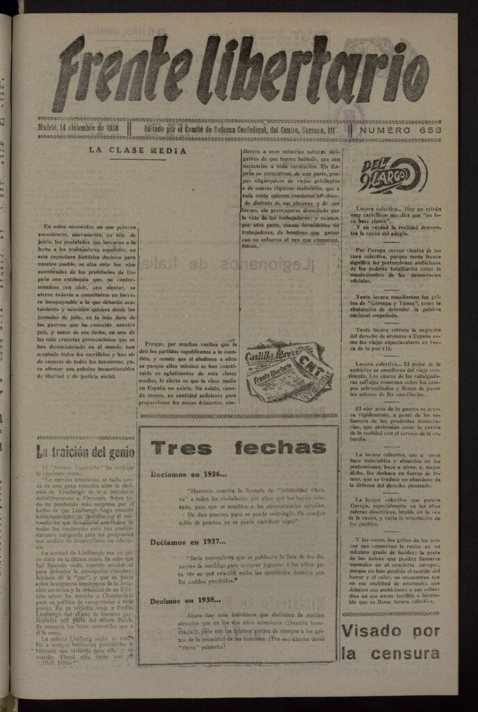 Miniatura de Frente Libertario: Órgano de las Milicias Confederales del 14 de diciembre de 1938
