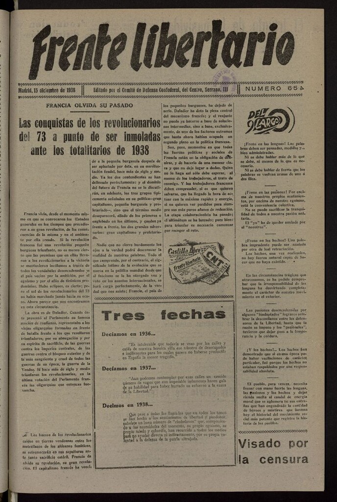Miniatura de Frente Libertario: Órgano de las Milicias Confederales del 15 de diciembre de 1938