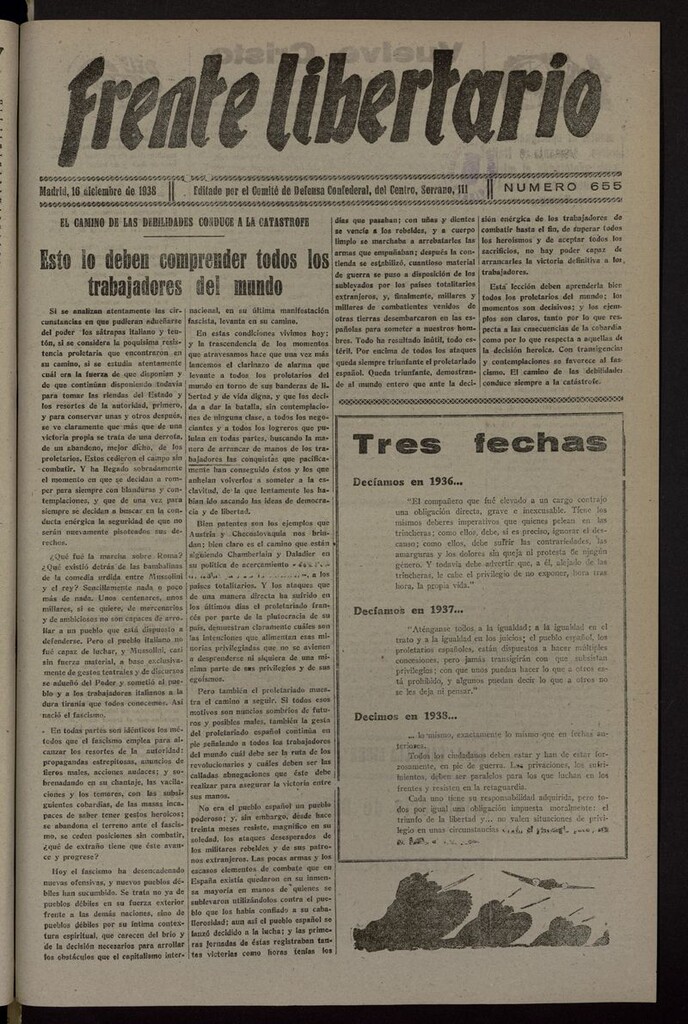 Miniatura de Frente Libertario: Órgano de las Milicias Confederales del 16 de diciembre de 1938