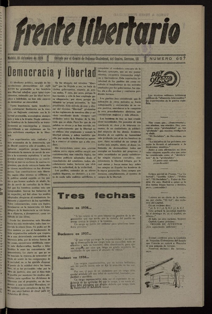 Miniatura de Frente Libertario: Órgano de las Milicias Confederales del 18 de diciembre de 1938