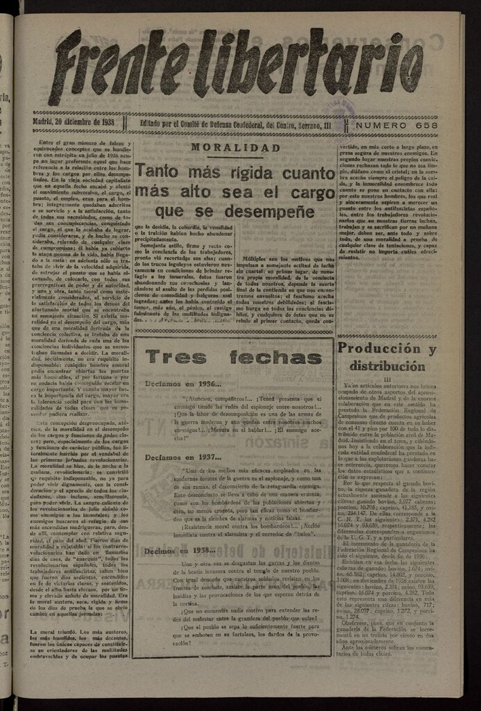 Miniatura de Frente Libertario: Órgano de las Milicias Confederales del 20 de diciembre de 1938