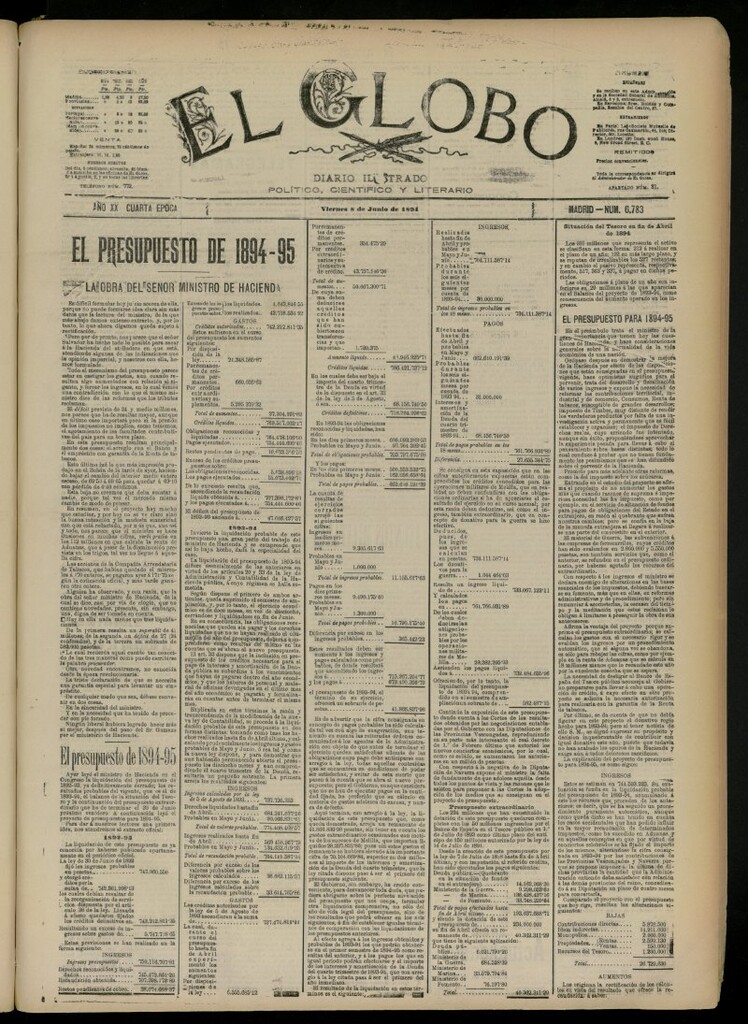 Miniatura de El Globo : diario ilustrado del 8 de junio de 1894, nº 6783