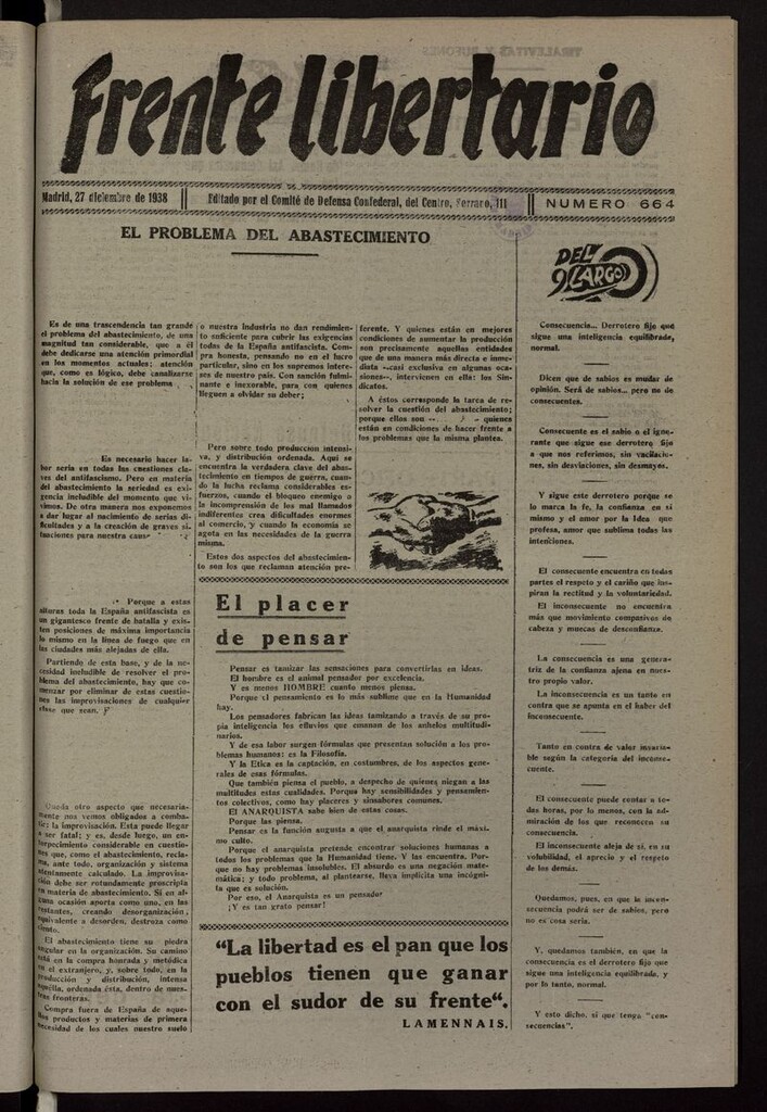 Miniatura de Frente Libertario: Órgano de las Milicias Confederales del 27 de diciembre de 1938