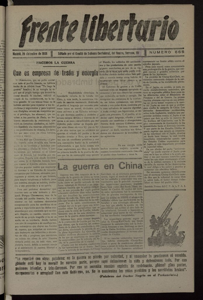 Miniatura de Frente Libertario: Órgano de las Milicias Confederales del 28 de diciembre de 1938