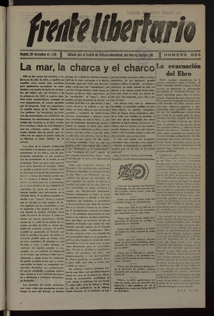 Miniatura de Frente Libertario: Órgano de las Milicias Confederales del 29 de diciembre de 1938