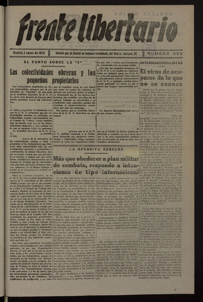 Miniatura de Frente Libertario: Órgano de las Milicias Confederales del 1 de enero de 1939