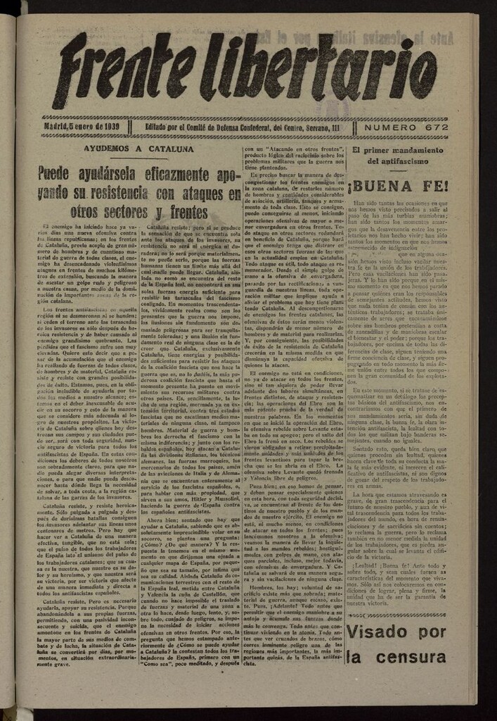 Miniatura de Frente Libertario: Órgano de las Milicias Confederales del 5 de enero de 1939
