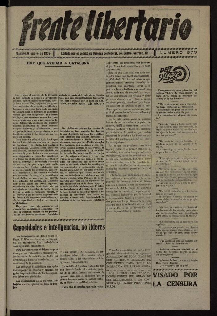 Miniatura de Frente Libertario: Órgano de las Milicias Confederales del 6 de enero de 1939