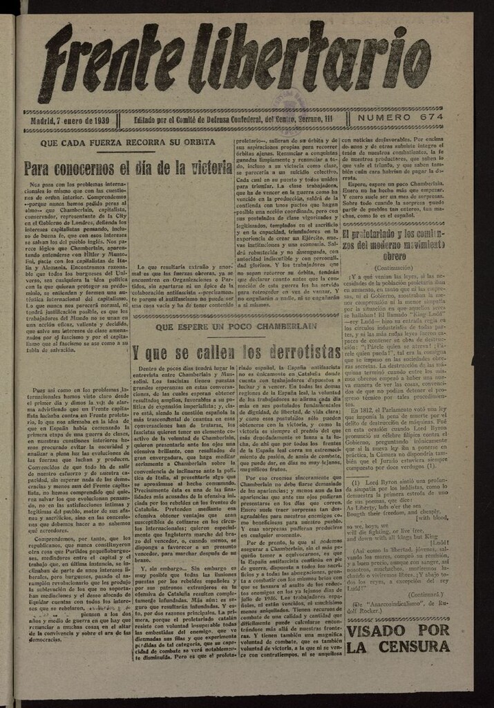 Miniatura de Frente Libertario: Órgano de las Milicias Confederales del 7 de enero de 1939