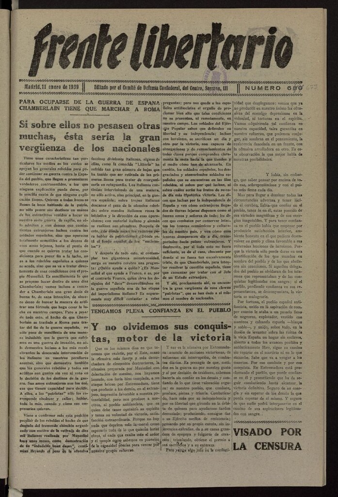 Miniatura de Frente Libertario: Órgano de las Milicias Confederales del 11 de enero de 1939