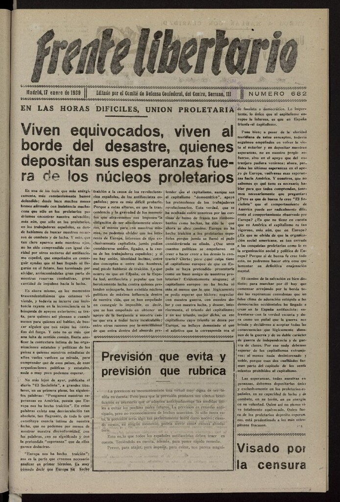 Miniatura de Frente Libertario: Órgano de las Milicias Confederales del 17 de enero de 1939