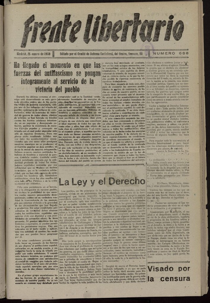 Miniatura de Frente Libertario: Órgano de las Milicias Confederales del 25 de enero de 1939