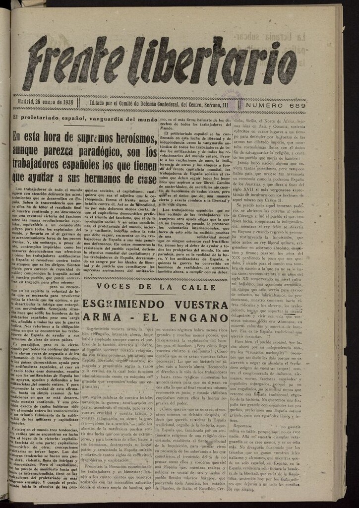 Miniatura de Frente Libertario: Órgano de las Milicias Confederales del 26 de enero de 1939