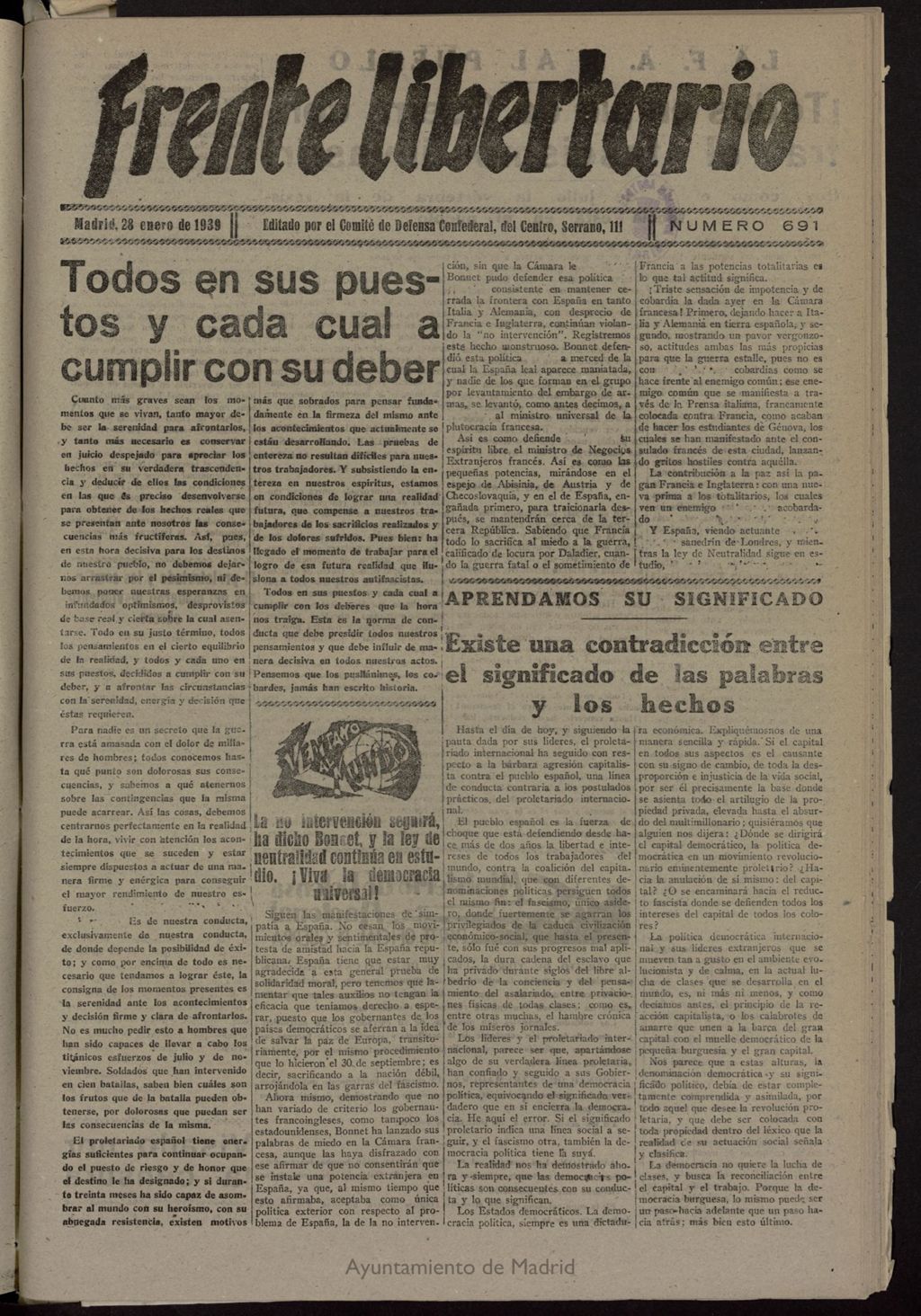 Miniatura de Frente Libertario: Órgano de las Milicias Confederales del 28 de enero de 1939