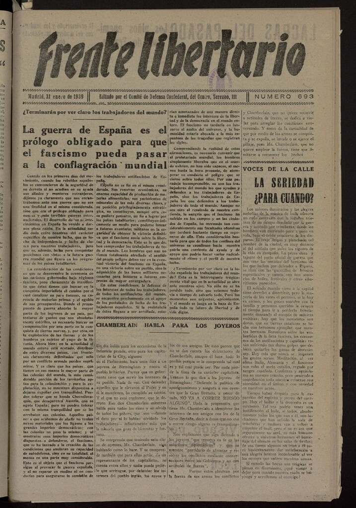 Miniatura de Frente Libertario: Órgano de las Milicias Confederales del 31 de enero de 1939