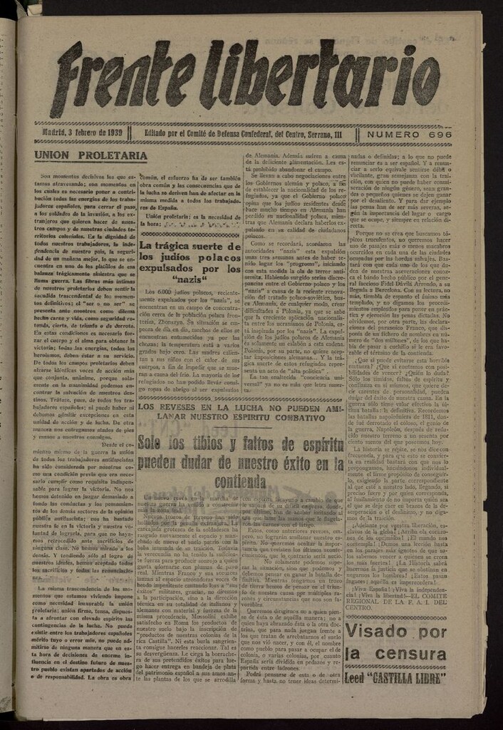 Miniatura de Frente Libertario: Órgano de las Milicias Confederales del 3 de febrero de 1939