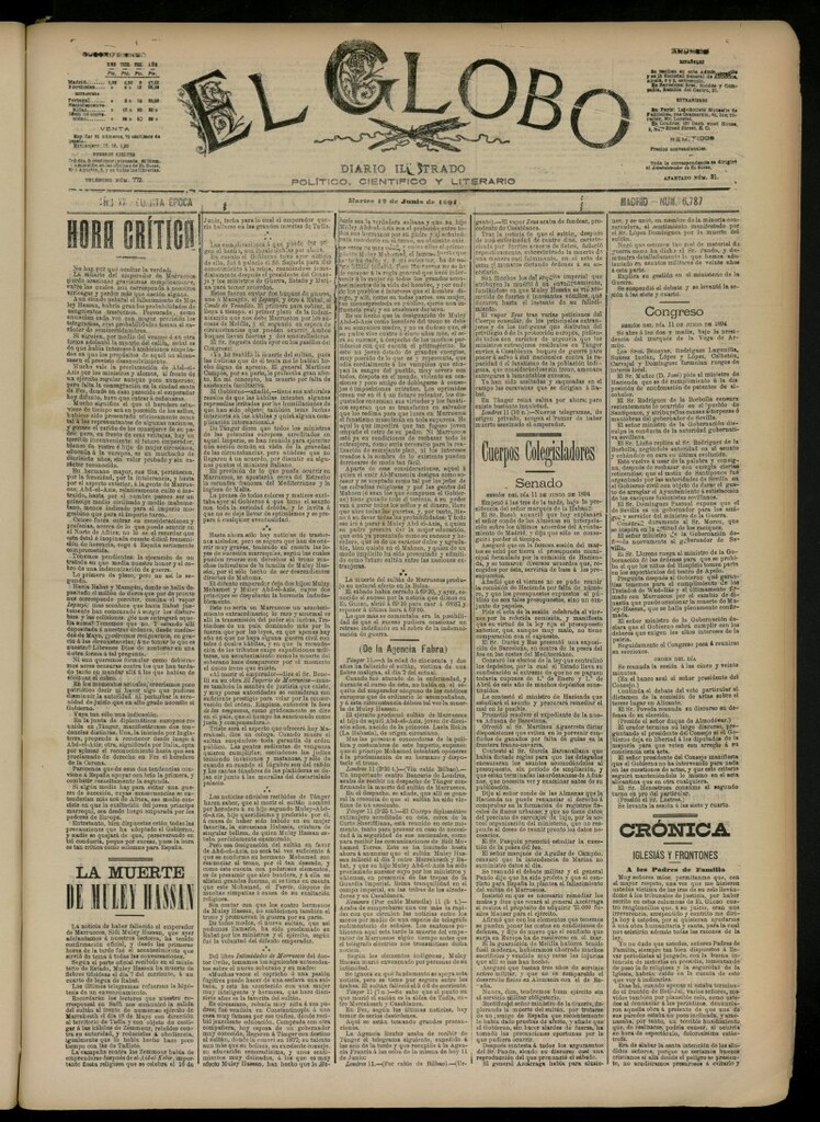 Miniatura de El Globo : diario ilustrado del 12 de junio de 1894, nº 6787