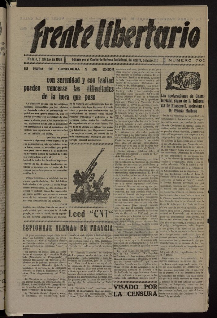 Miniatura de Frente Libertario: Órgano de las Milicias Confederales del 8 de febrero de 1939