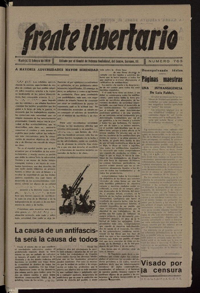 Miniatura de Frente Libertario: Órgano de las Milicias Confederales del 12 de febrero de 1939