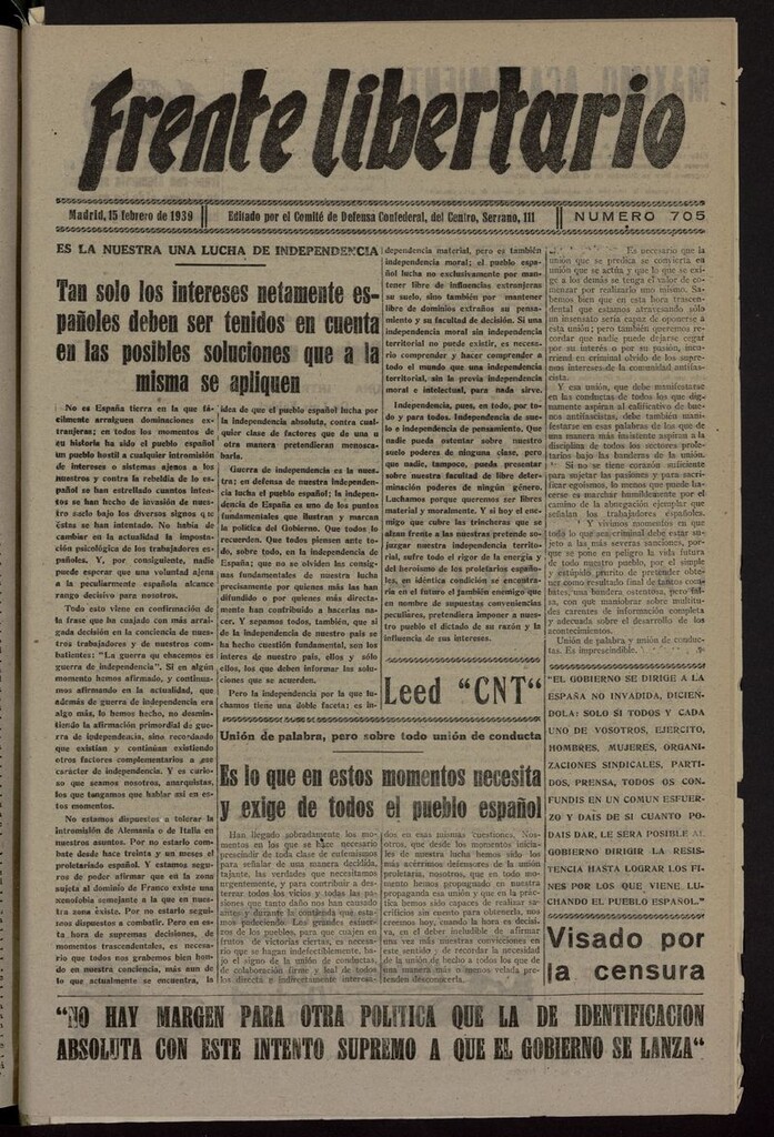 Miniatura de Frente Libertario: Órgano de las Milicias Confederales del 15 de febrero de 1939