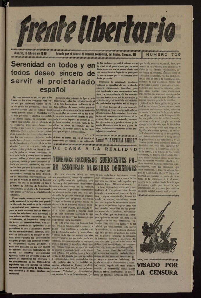 Miniatura de Frente Libertario: Órgano de las Milicias Confederales del 16 de febrero de 1939